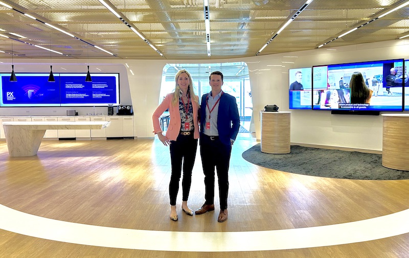 Kate O'Connor, VP of Onward Accessibility and male co-worker, pictured at the Xfinity corporate offices.